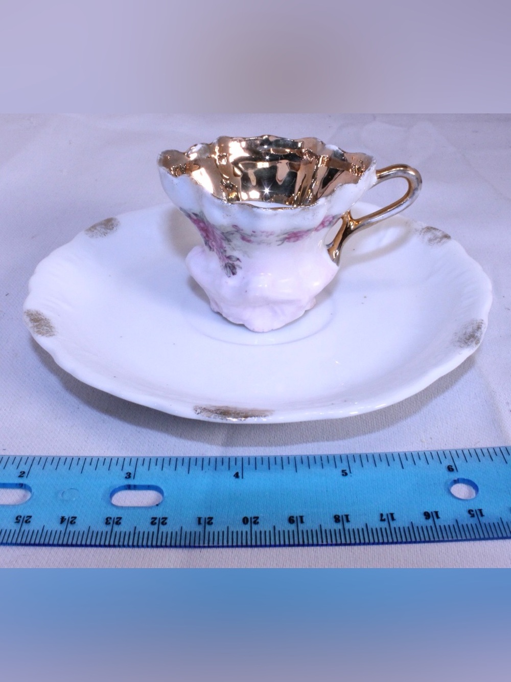 Antique Victorian Pink and Gold Porcelain Teacup Demitasse Cabinet Cup